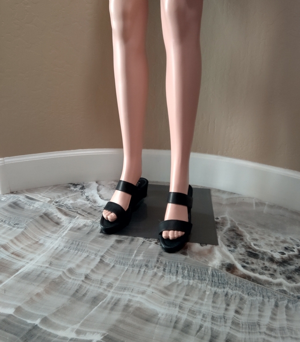 J. Jill Black Leather Two Strap Low Heel Platform Sandal
